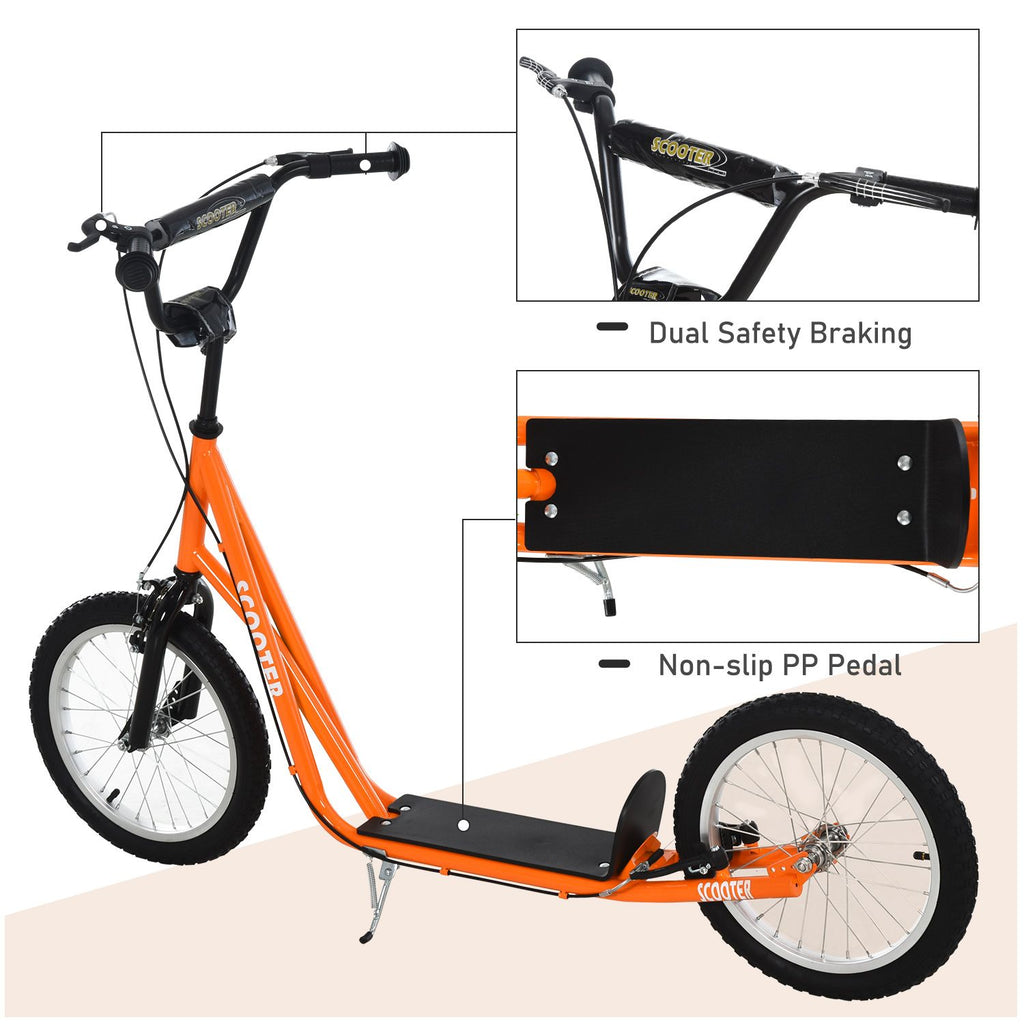 Yeah Depot - Aosom Youth Scooter Kick Scooter for Kids 5+ with Adjustable Handlebar 16'' Front and Rear Dual Brakes Inflatable Wheels, Orange