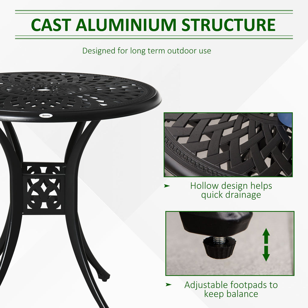 Yeah Depot - Outsunny 30'' Round Patio Dining Table with Umbrella Hole, Antique Cast Aluminum Outdoor Bistro Table Only, Black