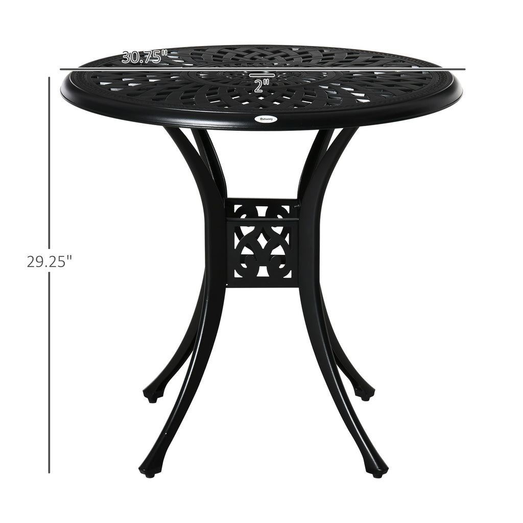 Yeah Depot - Outsunny 30'' Round Patio Dining Table with Umbrella Hole, Antique Cast Aluminum Outdoor Bistro Table Only, Black