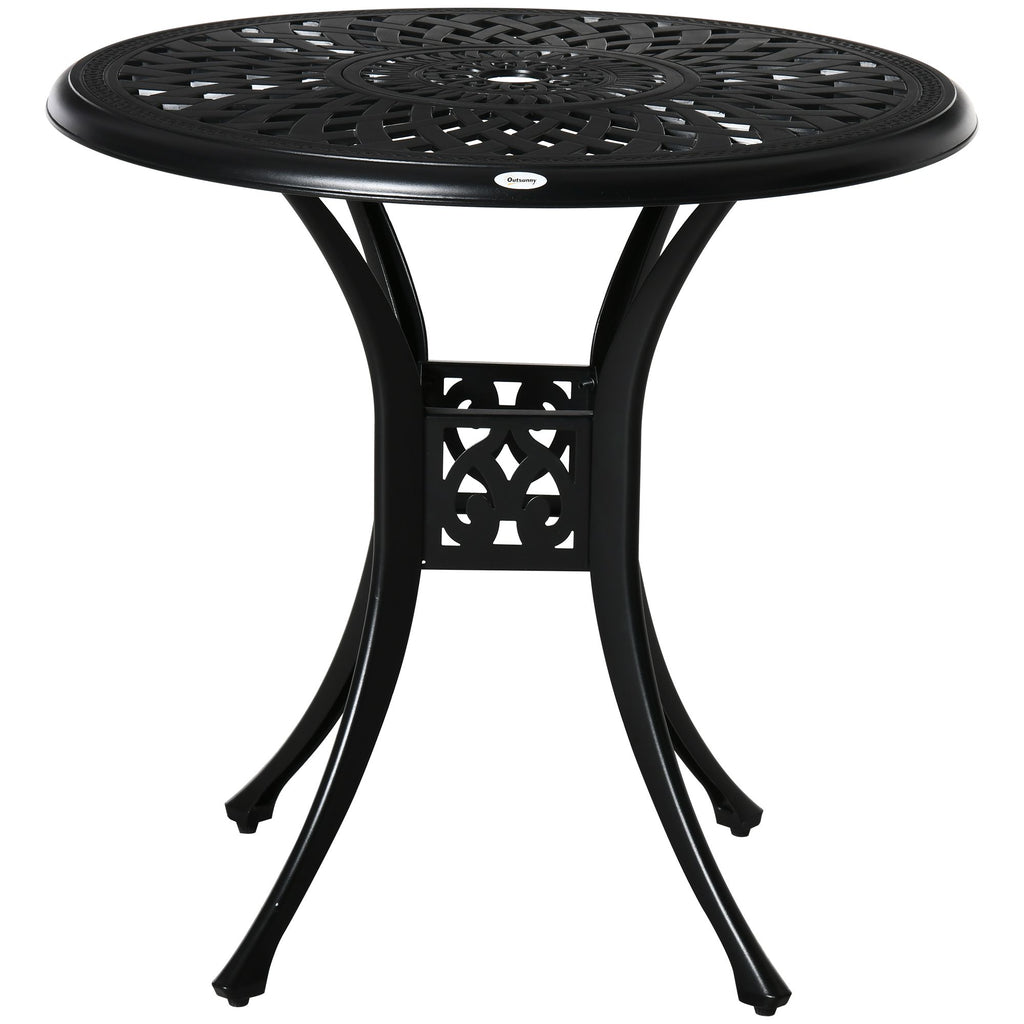 Yeah Depot - Outsunny 30'' Round Patio Dining Table with Umbrella Hole, Antique Cast Aluminum Outdoor Bistro Table Only, Black