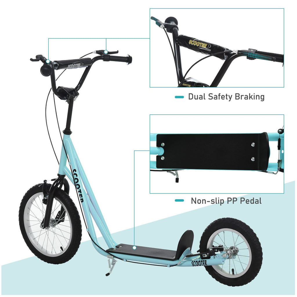 Yeah Depot - Aosom Youth Scooter, Teens Kick Scooter, Adjustable Handlebar Ride On Toy for 5+ with 16'' Front and 12'' Rear Dual Brakes Inflatable Wheels, Blue