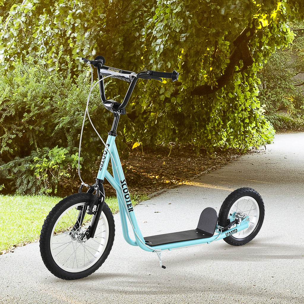 Yeah Depot - Aosom Youth Scooter, Teens Kick Scooter, Adjustable Handlebar Ride On Toy for 5+ with 16'' Front and 12'' Rear Dual Brakes Inflatable Wheels, Blue
