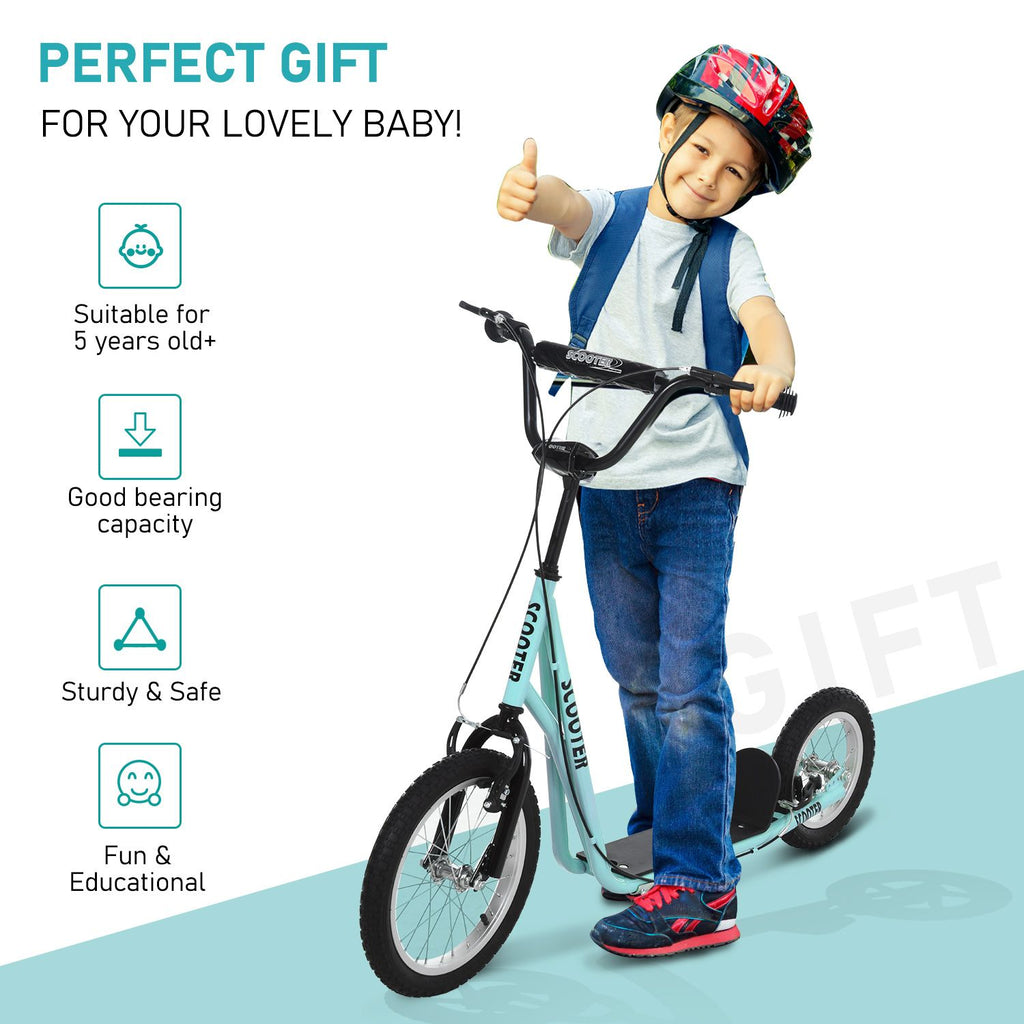 Yeah Depot - Aosom Youth Scooter, Teens Kick Scooter, Adjustable Handlebar Ride On Toy for 5+ with 16'' Front and 12'' Rear Dual Brakes Inflatable Wheels, Blue