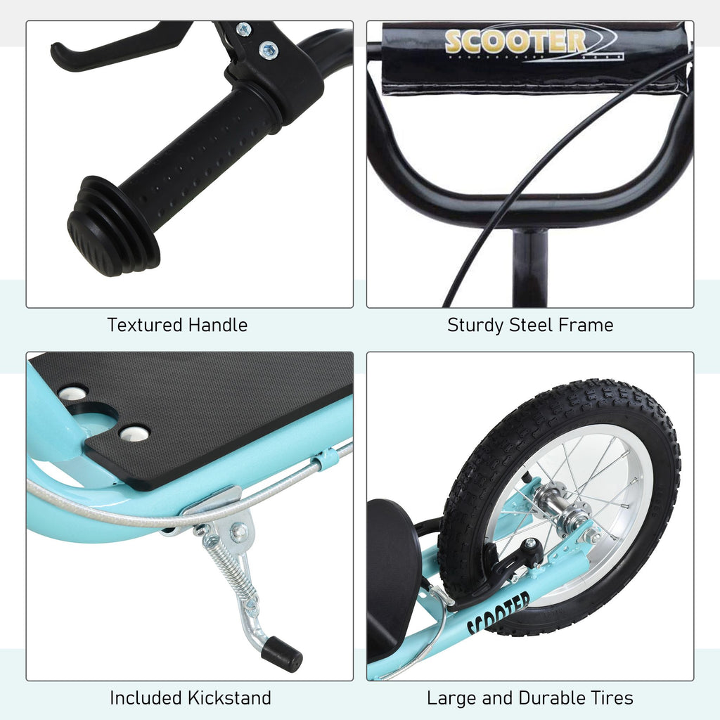 Yeah Depot - Aosom Youth Scooter, Teens Kick Scooter, Adjustable Handlebar Ride On Toy for 5+ with 16'' Front and 12'' Rear Dual Brakes Inflatable Wheels, Blue