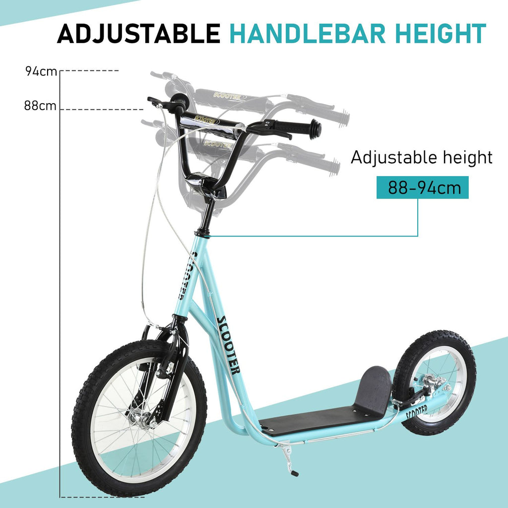 Yeah Depot - Aosom Youth Scooter, Teens Kick Scooter, Adjustable Handlebar Ride On Toy for 5+ with 16'' Front and 12'' Rear Dual Brakes Inflatable Wheels, Blue