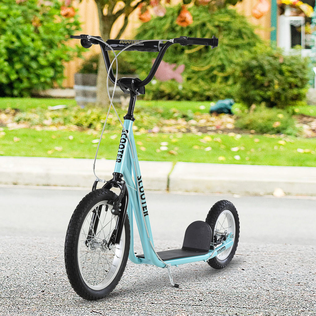 Yeah Depot - Aosom Youth Scooter, Teens Kick Scooter, Adjustable Handlebar Ride On Toy for 5+ with 16'' Front and 12'' Rear Dual Brakes Inflatable Wheels, Blue