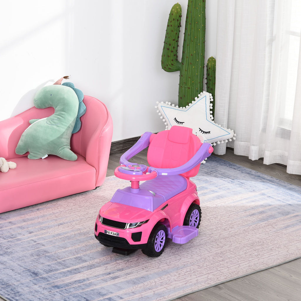 Yeah Depot - Aosom 3 In 1 Push Cars for Toddlers Kid Ride on Push Car Stroller Sliding Walking Car with Horn Music Light Function Secure Bar Ride on Toy for Boy Girl 1-3 Years Old Pink