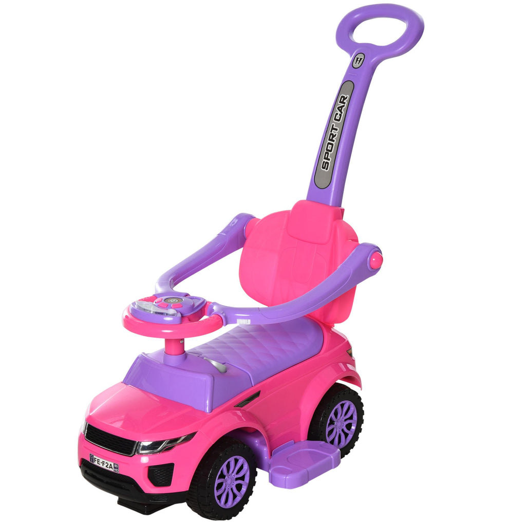 Yeah Depot - Aosom 3 In 1 Push Cars for Toddlers Kid Ride on Push Car Stroller Sliding Walking Car with Horn Music Light Function Secure Bar Ride on Toy for Boy Girl 1-3 Years Old Pink