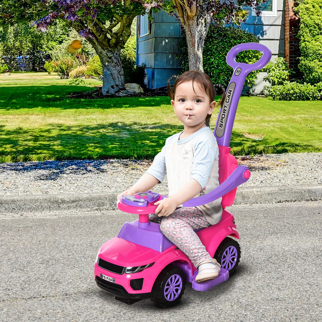 Yeah Depot - Aosom 3 In 1 Push Cars for Toddlers Kid Ride on Push Car Stroller Sliding Walking Car with Horn Music Light Function Secure Bar Ride on Toy for Boy Girl 1-3 Years Old Pink