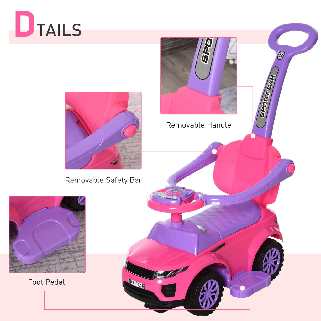 Yeah Depot - Aosom 3 In 1 Push Cars for Toddlers Kid Ride on Push Car Stroller Sliding Walking Car with Horn Music Light Function Secure Bar Ride on Toy for Boy Girl 1-3 Years Old Pink