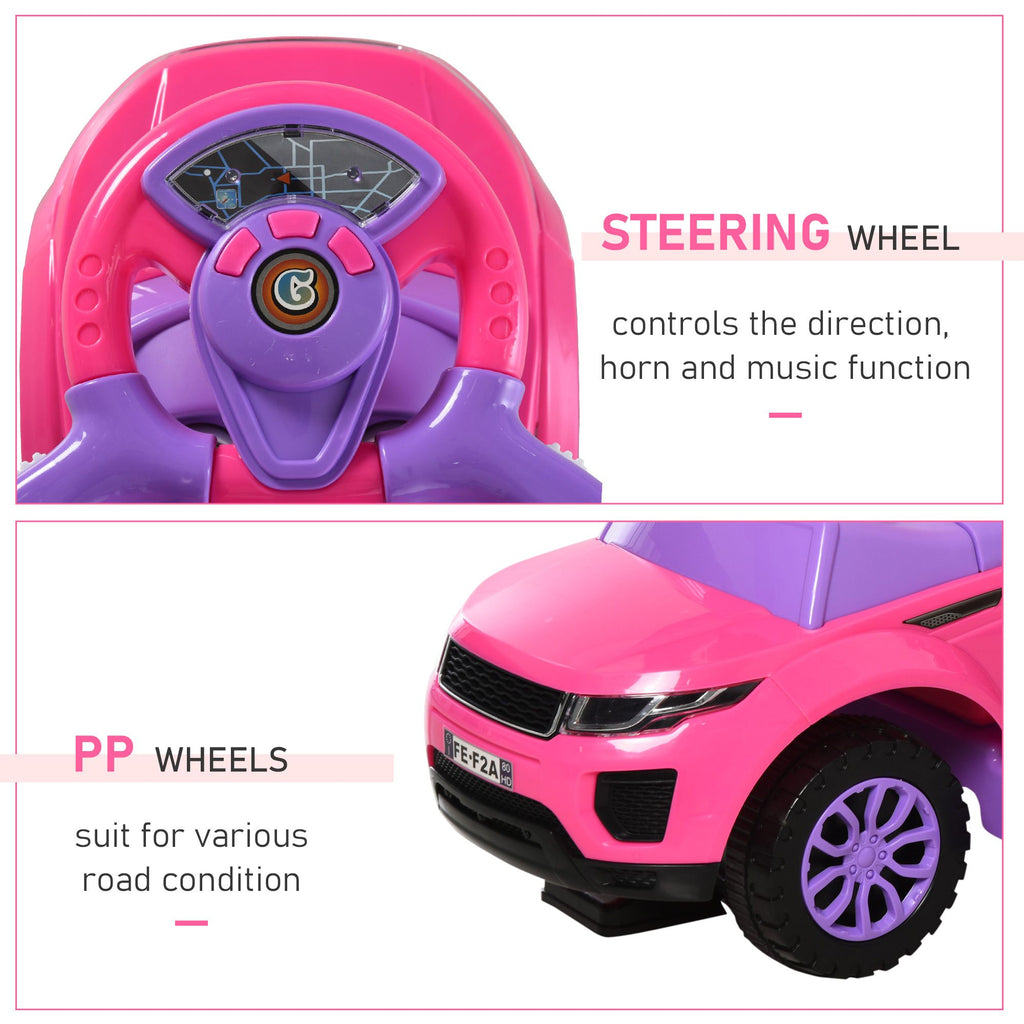 Yeah Depot - Aosom 3 In 1 Push Cars for Toddlers Kid Ride on Push Car Stroller Sliding Walking Car with Horn Music Light Function Secure Bar Ride on Toy for Boy Girl 1-3 Years Old Pink