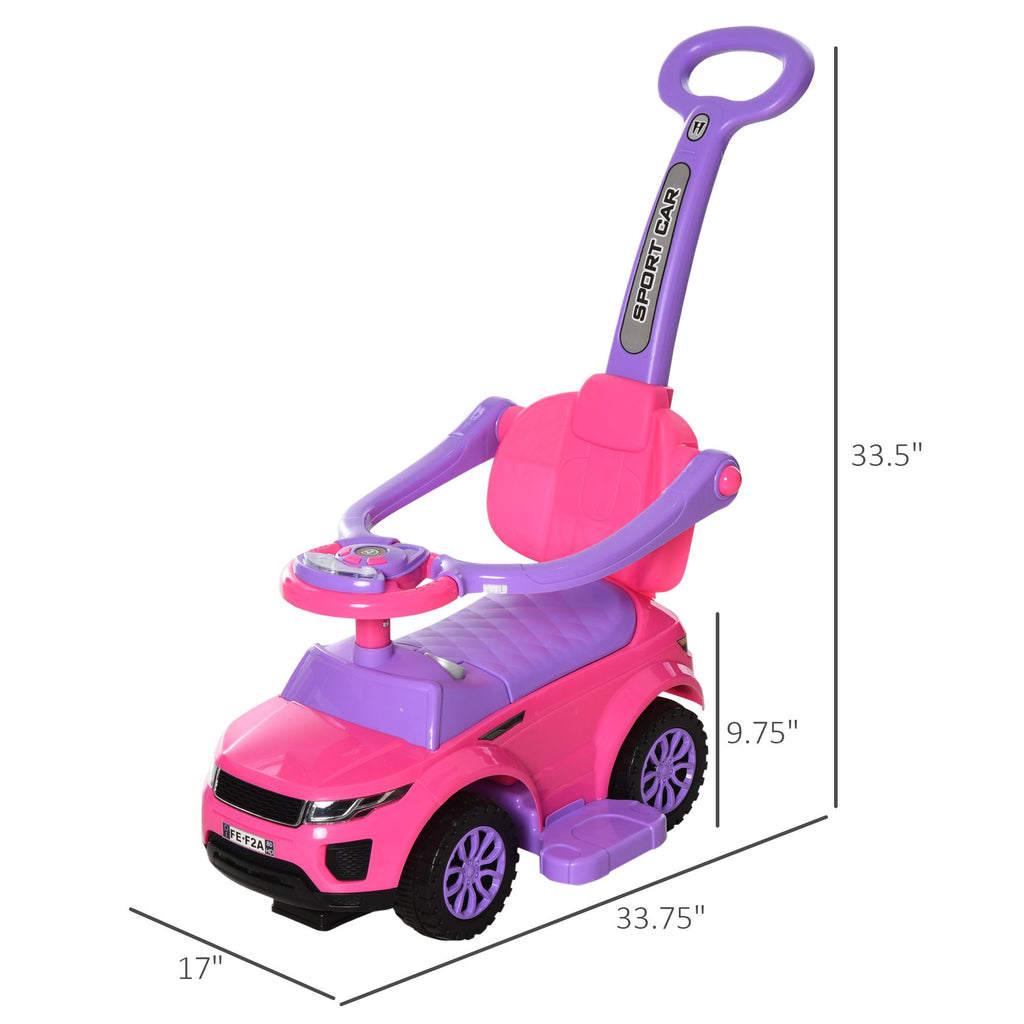 Yeah Depot - Aosom 3 In 1 Push Cars for Toddlers Kid Ride on Push Car Stroller Sliding Walking Car with Horn Music Light Function Secure Bar Ride on Toy for Boy Girl 1-3 Years Old Pink