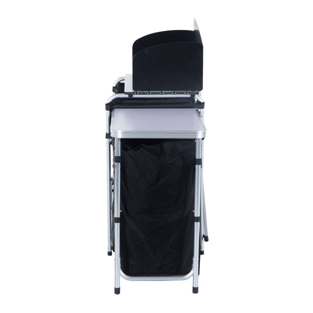 Yeah Depot - Outsunny Aluminum Portable Camping Kitchen Fold-Up Cooking Table With Windscreen and 3 Enclosed Cupboards for BBQ, Party, Picnics, Backyards
