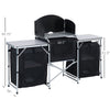 Yeah Depot - Outsunny Aluminum Portable Camping Kitchen Fold-Up Cooking Table With Windscreen and 3 Enclosed Cupboards for BBQ, Party, Picnics, Backyards