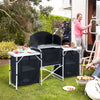 Yeah Depot - Outsunny Aluminum Portable Camping Kitchen Fold-Up Cooking Table With Windscreen and 3 Enclosed Cupboards for BBQ, Party, Picnics, Backyards
