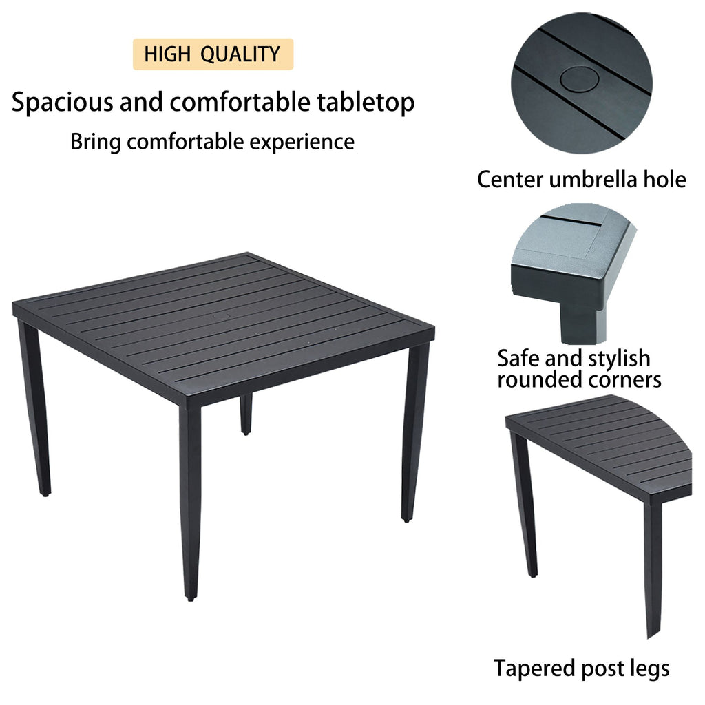Yeah Depot - Outdoor Patio Aluminum 40''x40'' Square Dining Table with Tapered Feet & Umbrella Hole, Ember Black