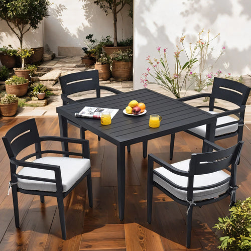 Yeah Depot - Outdoor Patio Aluminum 40''x40'' Square Dining Table with Tapered Feet & Umbrella Hole, Ember Black
