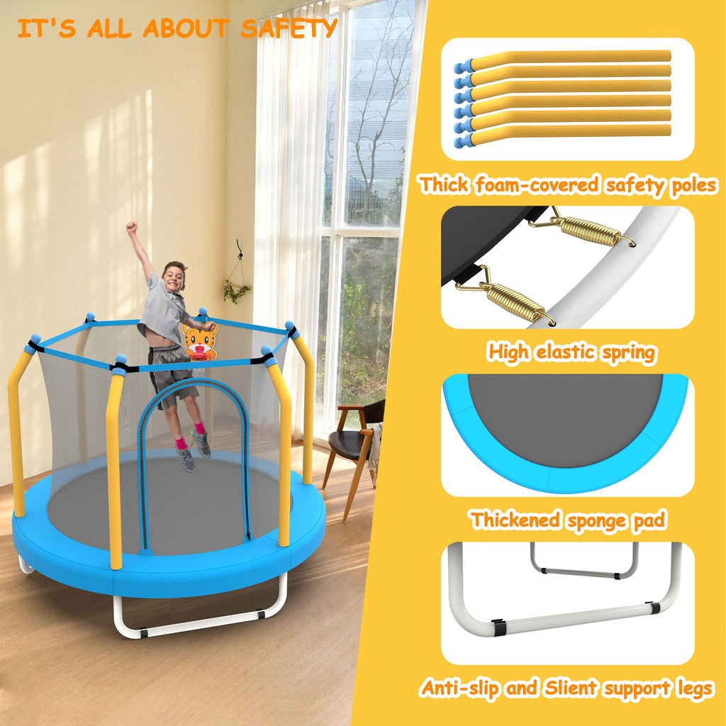 Yeah Depot - 55-inch Trampoline for Kids Indoor & Outdoor Small Toddler Trampoline with Basketball Hoop