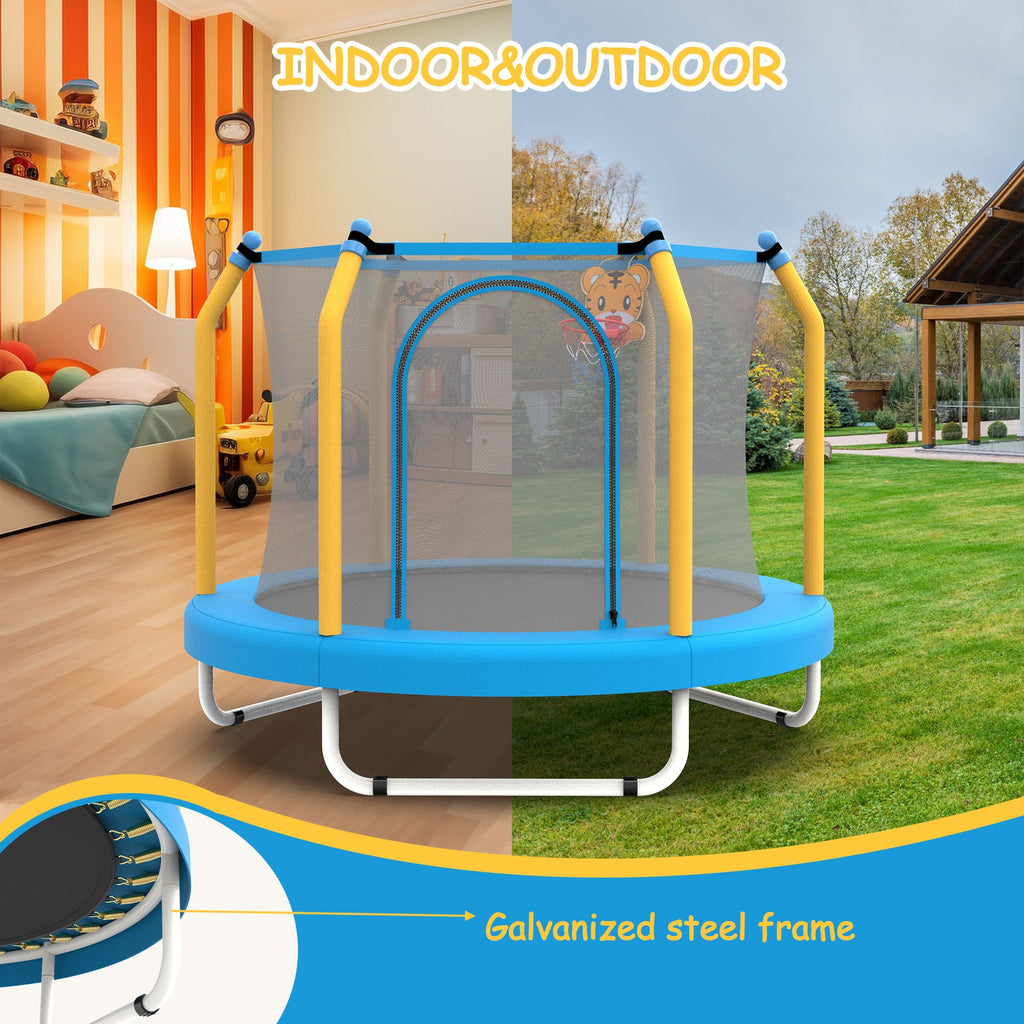 Yeah Depot - 55-inch Trampoline for Kids Indoor & Outdoor Small Toddler Trampoline with Basketball Hoop