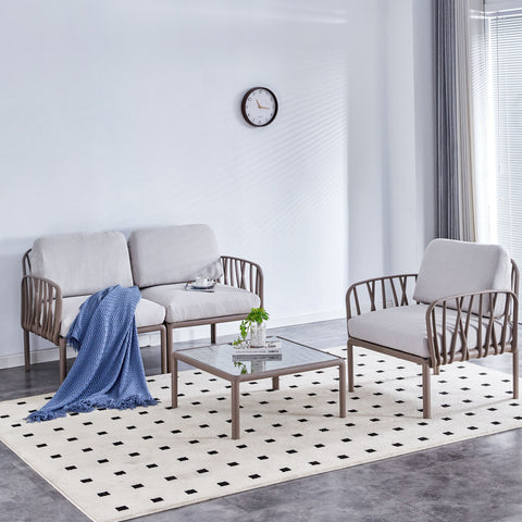 Yeah Depot - Patio indoor/ outdoor garden single sofa armchairs plastic with soft cushion Weather waterproof chair Sectional Furniture for Balcony Garden Pool Lawn Backyard morden design sitting room sofa