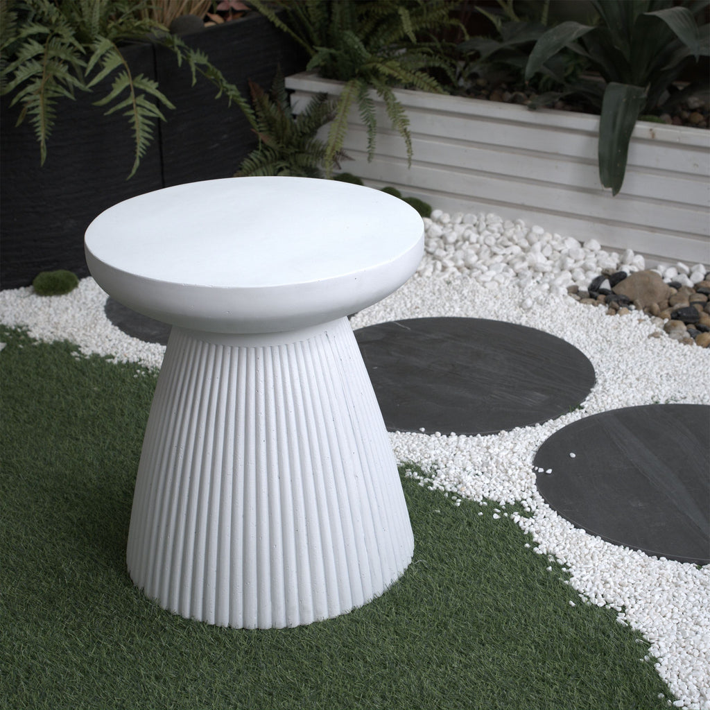 Yeah Depot - Decorative Garden End Table, 20.3'' H Modern Heavy Duty Patio Sturdy Faux Terrazzo Accent Table Side Table Plant Table for Indoor Outdoor, Faux White