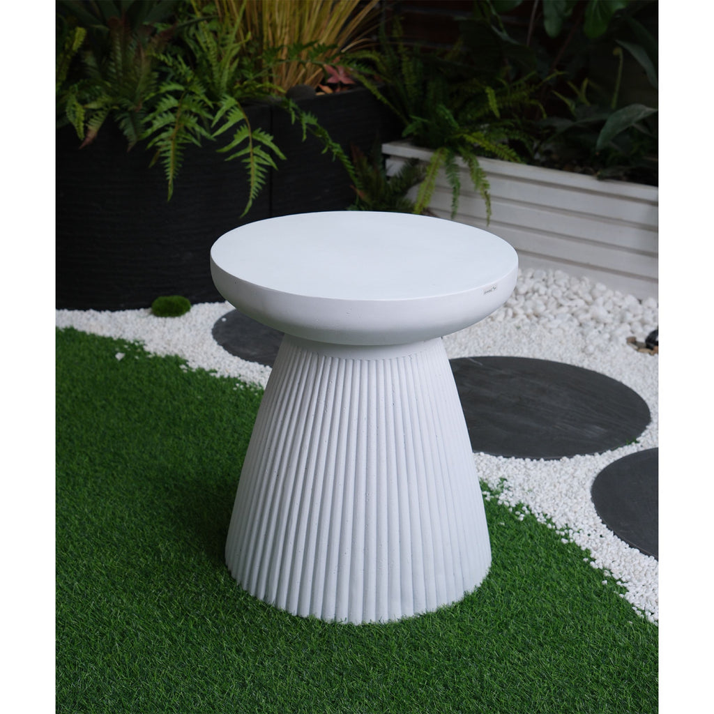 Yeah Depot - Decorative Garden End Table, 20.3'' H Modern Heavy Duty Patio Sturdy Faux Terrazzo Accent Table Side Table Plant Table for Indoor Outdoor, Faux White