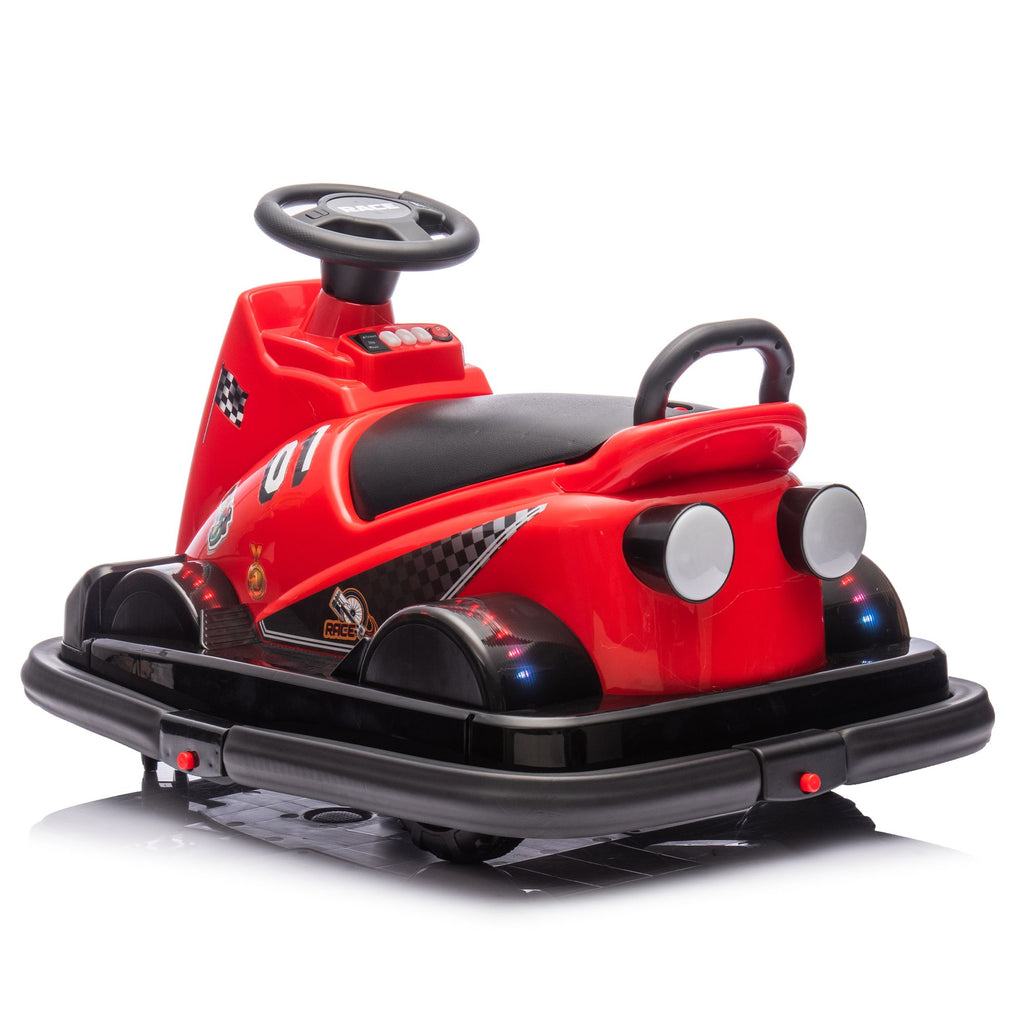 Yeah Depot - 12V Kids Ride On Motor Bumper Car,integrating system,Rotate 360 degrees in place,Collision triggers sound effects and lights,Four-wheel waterfall light,Cute appearance design for kids aged 3-5.