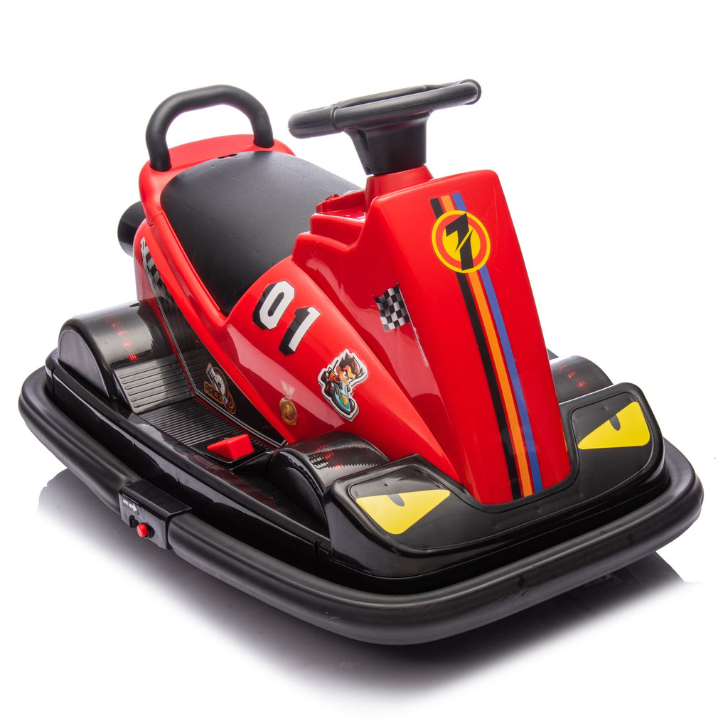 Yeah Depot - 12V Kids Ride On Motor Bumper Car,integrating system,Rotate 360 degrees in place,Collision triggers sound effects and lights,Four-wheel waterfall light,Cute appearance design for kids aged 3-5.