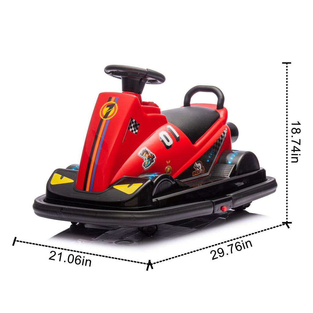 Yeah Depot - 12V Kids Ride On Motor Bumper Car,integrating system,Rotate 360 degrees in place,Collision triggers sound effects and lights,Four-wheel waterfall light,Cute appearance design for kids aged 3-5.