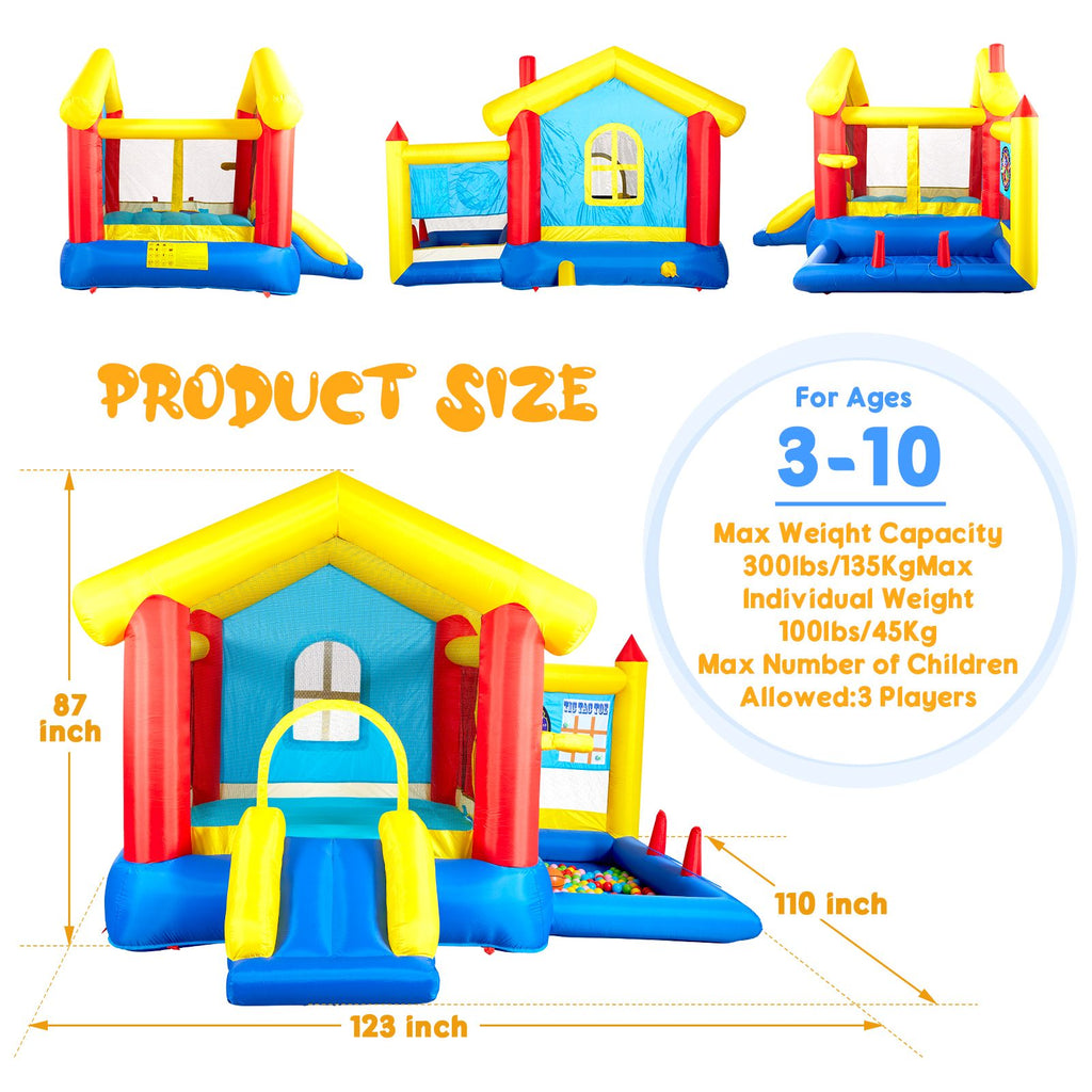Yeah Depot - 8 in 1 Inflatable Bounce House with Blower Basketball Hoop Ocean Balls Ring-toss Game Target and Sticky Ball Game for Kids
