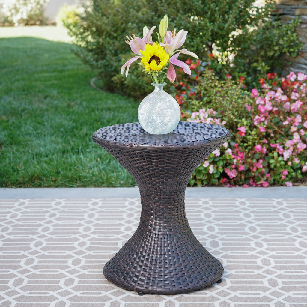 Yeah Depot - Outdoor 16-inch Multi-brown Wicker Hourgla Side Table