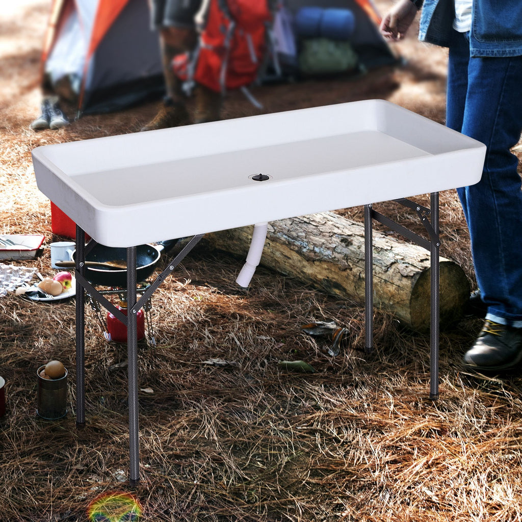 Yeah Depot - Outsunny 4FT Portable Folding Fish Fillet Cleaning Table Camping Picnic Ice Party Desk with Sink