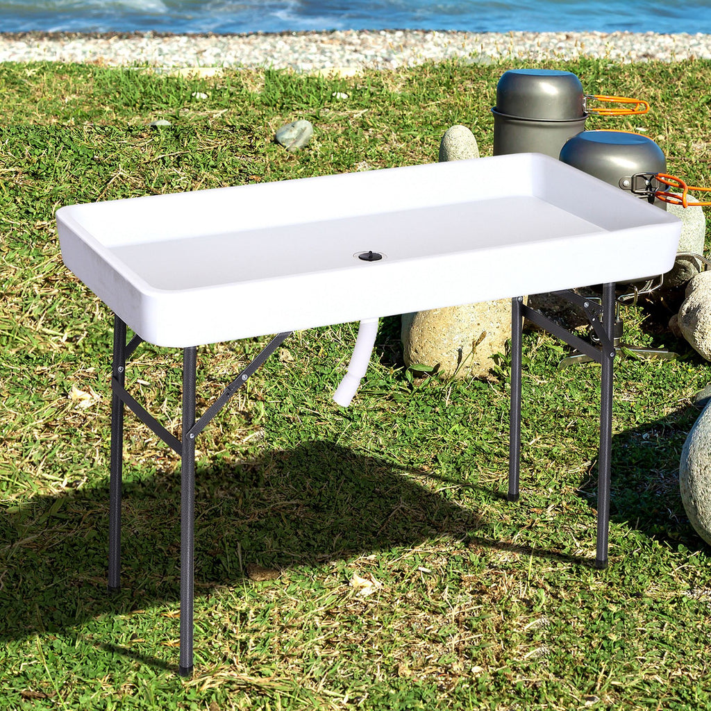 Yeah Depot - Outsunny 4FT Portable Folding Fish Fillet Cleaning Table Camping Picnic Ice Party Desk with Sink