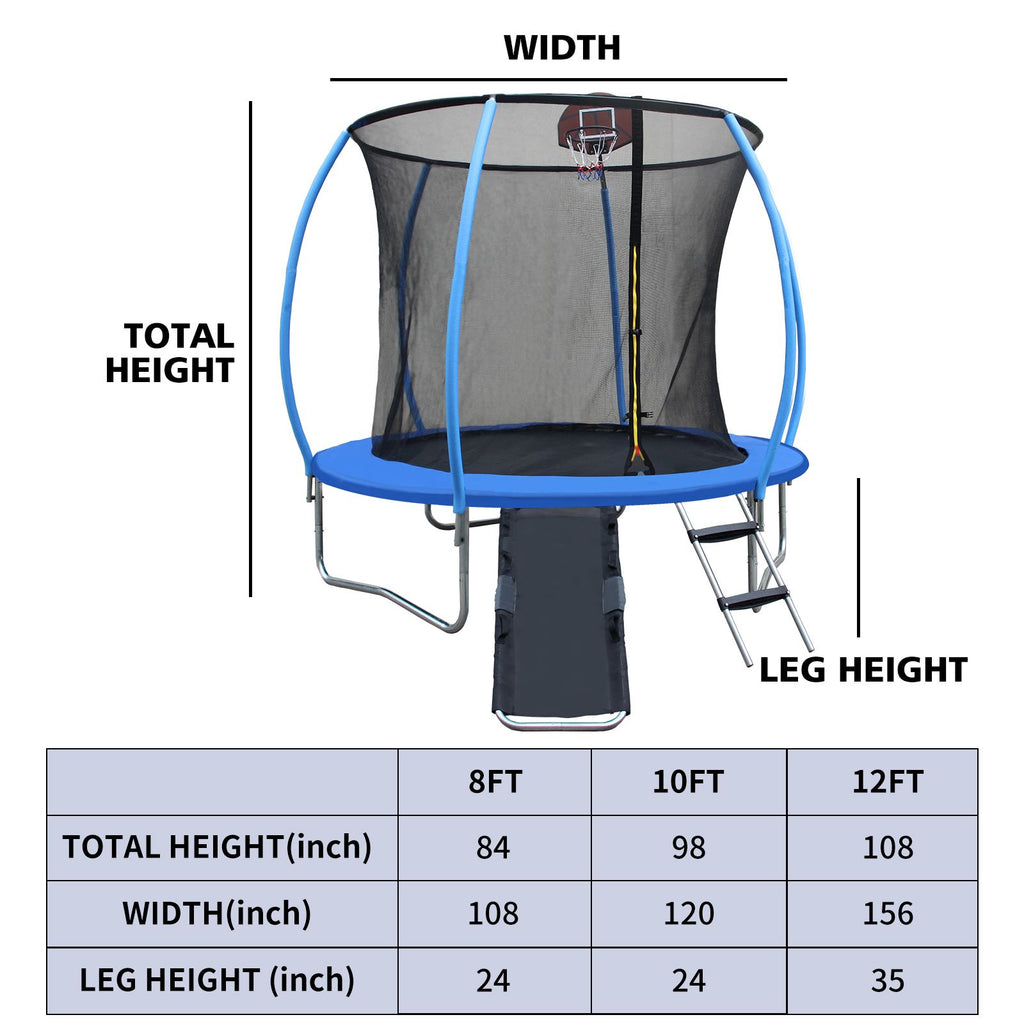 Yeah Depot - 12FT Trampoline with Enclosure - Recreational Trampolines with Ladder and Anti Rust Coating, Pumpkin-shaped Trampoline with Slide and Basket Board, ASTM Approval Outdoor Trampoline for Kids