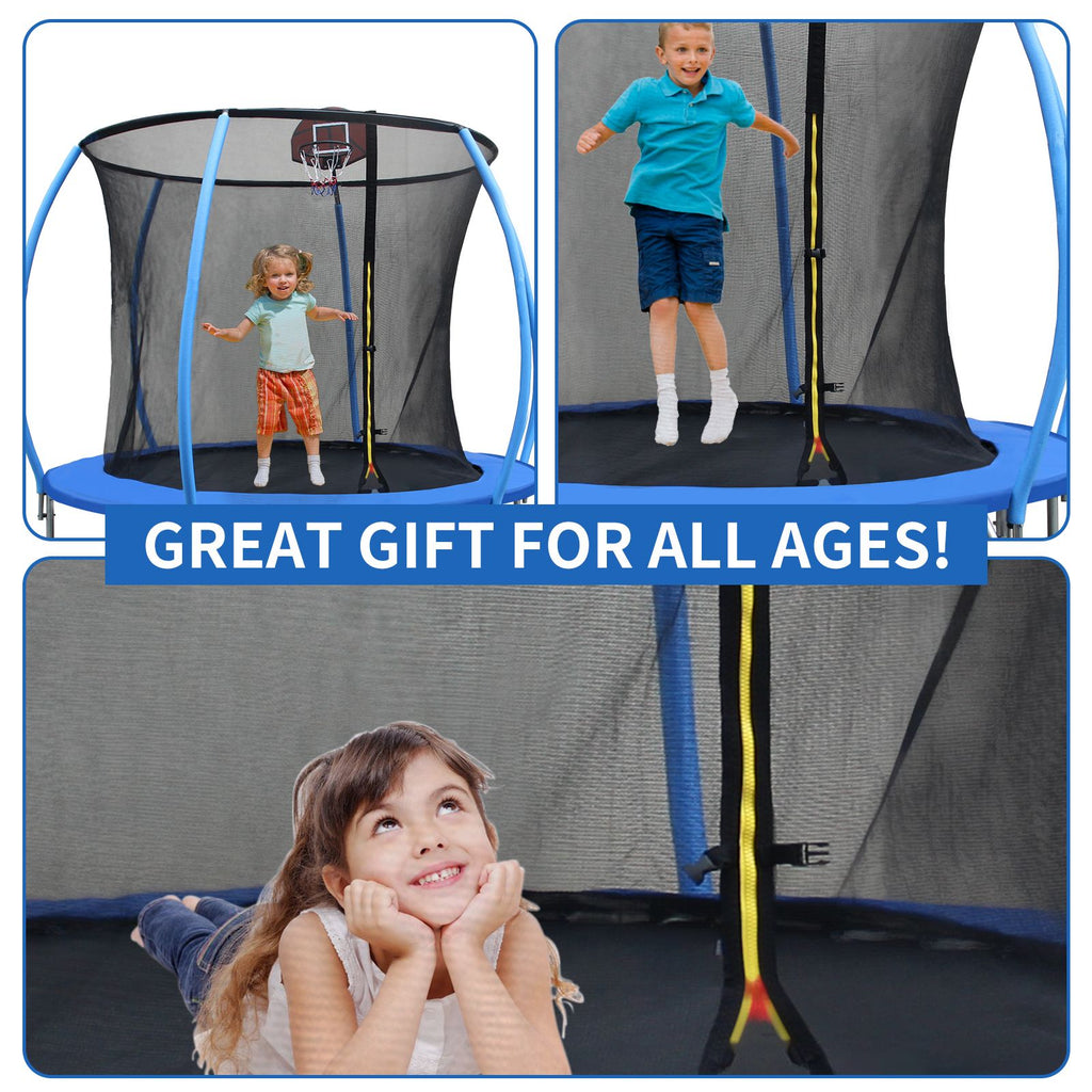Yeah Depot - 12FT Trampoline with Enclosure - Recreational Trampolines with Ladder and Anti Rust Coating, Pumpkin-shaped Trampoline with Slide and Basket Board, ASTM Approval Outdoor Trampoline for Kids