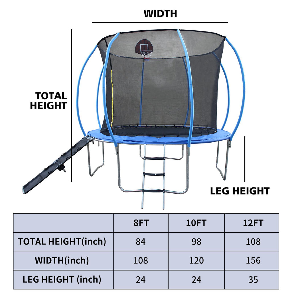 Yeah Depot - 8FT Trampoline with Enclosure - Recreational Trampolines with Ladder and Anti Rust Coating, Pumpkin-shaped Trampoline with Slide and Basket Board, ASTM Approval Outdoor Trampoline for Kids