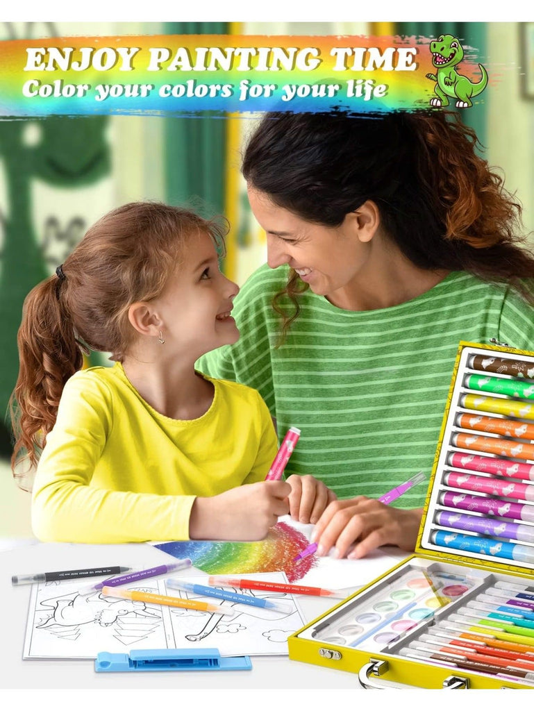 Kai Sheng Rui Store - Dinosaur Art Box-Dinosaur art kits are included in this portable, high-quality box. The nice and fun cover attracts kids and inspires them to get their hands dirty. Every child is a little artist!