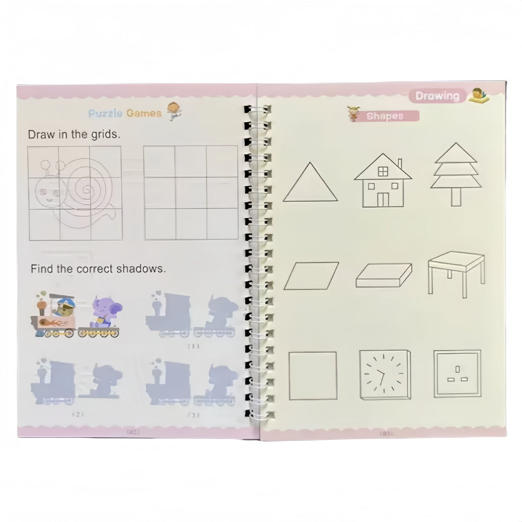 BOMING - Early Education Magic Copybook Reusable Handwriting Practice  Kids Drawing Ink Workbook Children Pen Control Training Writing Drawing Educational Toy