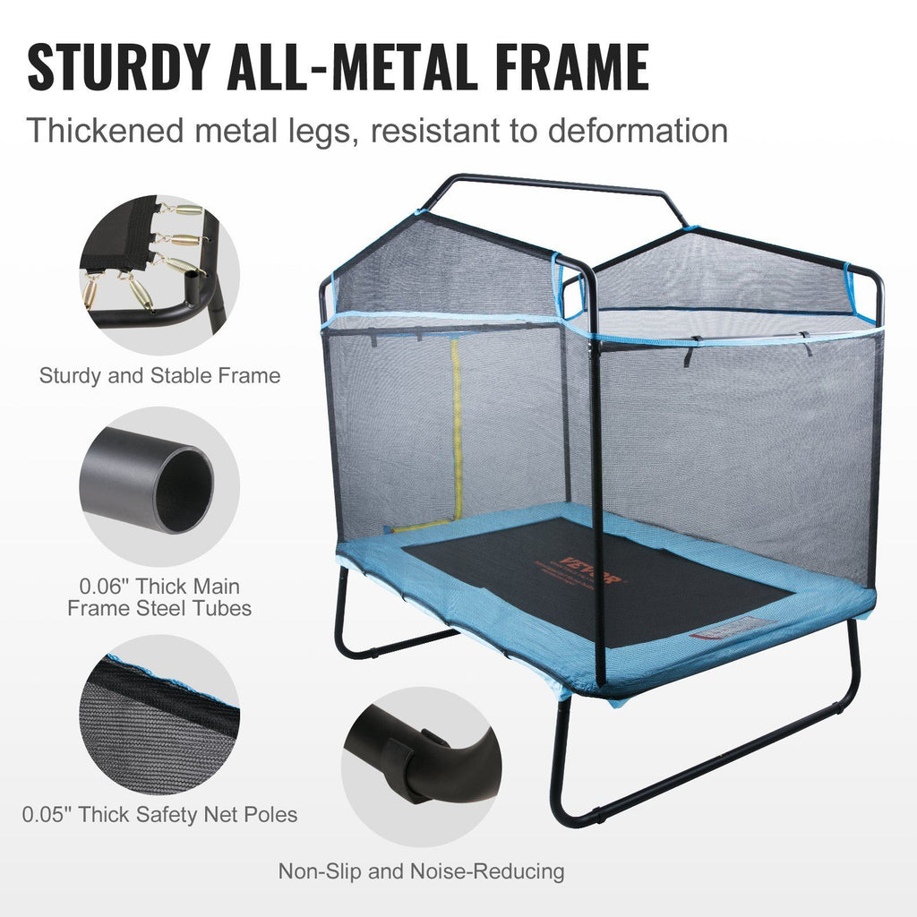 VEVOR 6FT Trampoline for Kids, 72'' Indoor/Outdoor Toddlers Trampoline, Mini Baby Trampoline with Safety Enclosure Net, Gymnastics Bar, Hammock, Recreational Trampoline Birthday Gift for 3+ Years Kids