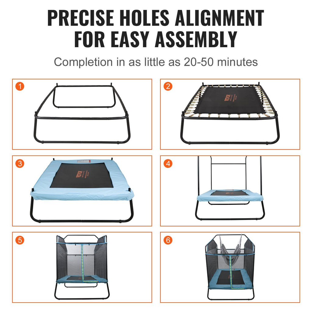 VEVOR 6FT Trampoline for Kids, 72'' Indoor/Outdoor Toddlers Trampoline, Mini Baby Trampoline with Safety Enclosure Net, Gymnastics Bar, Hammock, Recreational Trampoline Birthday Gift for 3+ Years Kids