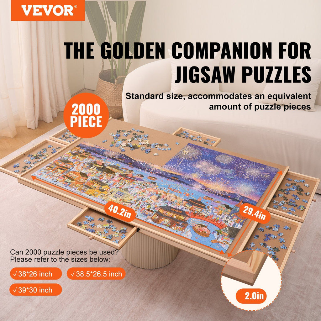 VEVOR 2000 Piece Puzzle Board with 6 Drawers and Cover, 40.2''x29.4'' Rotating Wooden Jigsaw Puzzle Plateau, Portable Puzzle Accessories for Adult, Puzzle Organizer & Puzzle Storage System, Gift for Mom