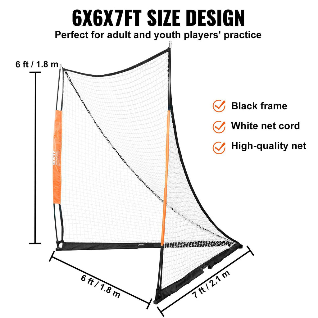 VEVOR Lacrosse Goal, 6' x 6' Lacrosse Net, Portable Lacrosse Goal with Carry Bag, Fiberglass Rod Backyard Lacrosse Training Equipment, Easy Setup Collegiate Goal, Perfect for Youth Adult Training