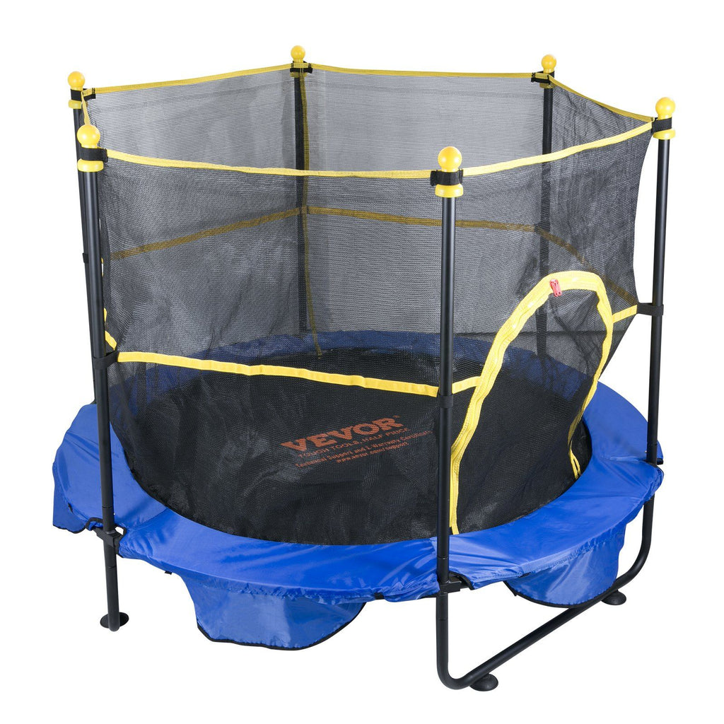 VEVOR 5FT Trampoline for Kids, 60'' Indoor Outdoor Trampoline with Safety Enclosure Net, Basketball Hoop and Ocean Balls, Mini Toddler Recreational Trampoline Birthday Gifts for 3+ Years Kids