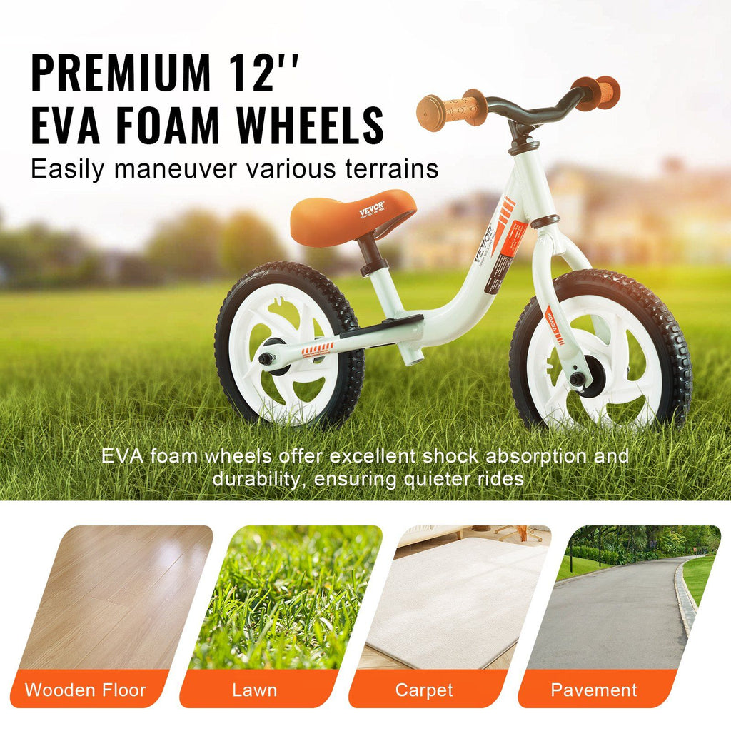 VEVOR Toddler Balance Bike, 12'' Lightweight Aluminum Alloy Kids Bike with Adjustable Seat & Handlebar, EVA Foam Tires, No Pedal Kids Balance Bicycle Gift for 1-5 Years Boys Girls, 55LBS Support