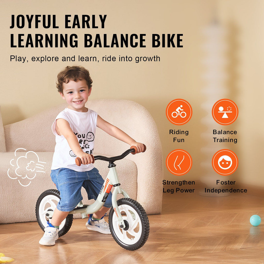 VEVOR Toddler Balance Bike, 12'' Lightweight Aluminum Alloy Kids Bike with Adjustable Seat & Handlebar, EVA Foam Tires, No Pedal Kids Balance Bicycle Gift for 1-5 Years Boys Girls, 55LBS Support