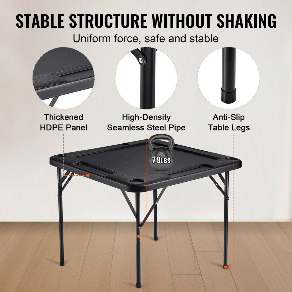 VEVOR Mahjong Table 4 Player Folding Card Table & 4 Cup Holders Chip Trays Black