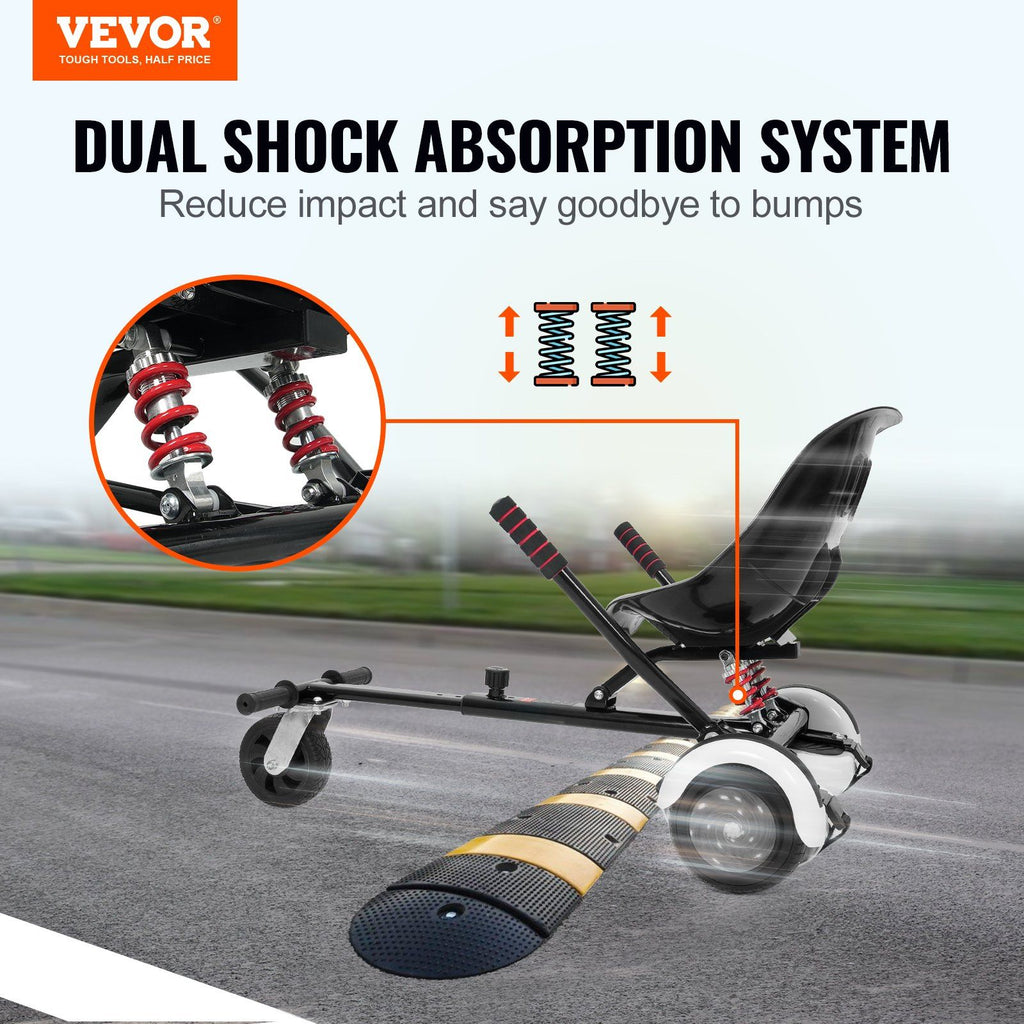 VEVOR Hoverboard Seat Attachment, for 6.5'' 8'' 8.5'' 10'' Hoverboards, Dual Shock Absorption System, Grips Control, Adjustable Length 270 LBS load Capacity, Hover Board Buggy Attachment, for Kids Adults