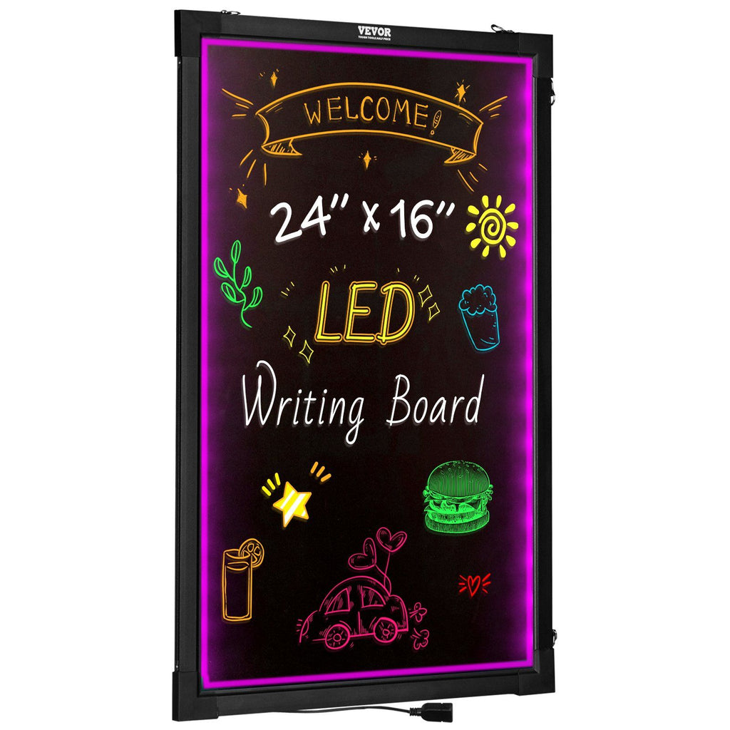 VEVOR LED Message Writing Board, 24''x16'' Illuminated Erasable Lighted Chalkboard, Neon Effect Menu Sign Board, Drawing Board with 8 Fluorescent Chalk Markers and Remote Tested to UL Standards