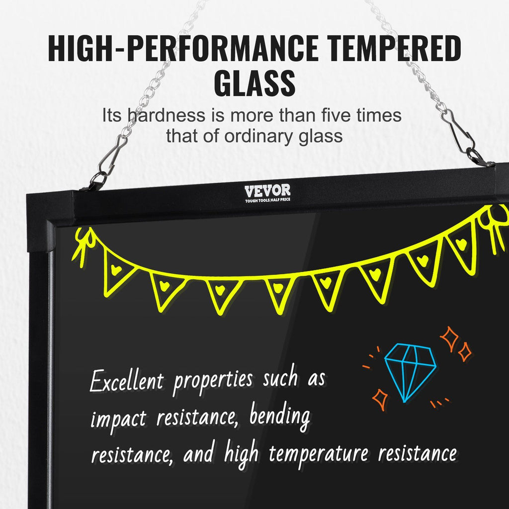 VEVOR LED Message Writing Board, 24''x16'' Illuminated Erasable Lighted Chalkboard, Neon Effect Menu Sign Board, Drawing Board with 8 Fluorescent Chalk Markers and Remote Tested to UL Standards