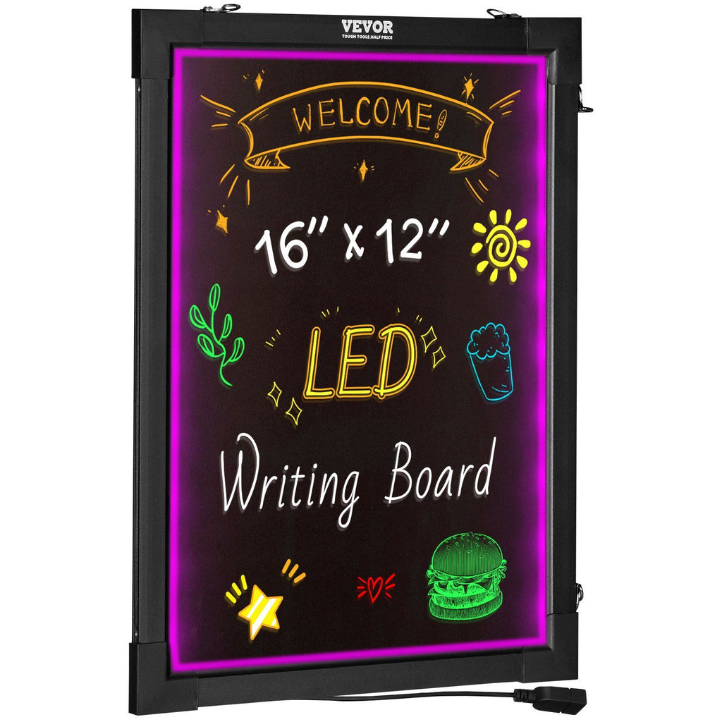 VEVOR LED Message Writing Board, 16''x12'' Illuminated Erasable Lighted Chalkboard, Neon Effect Menu Sign Board, Drawing Board with 8 Fluorescent Chalk Markers and Remote Control, for Home Wedding Shop
